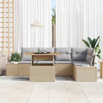 6-teiliges Garten Essplatz Set mit Kissen Beige Poly Rattan Akazie