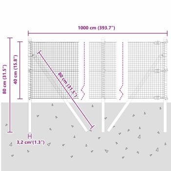 Schweißgitterzaun mit 7 Pfosten Grün 0,4x10 m Stahl