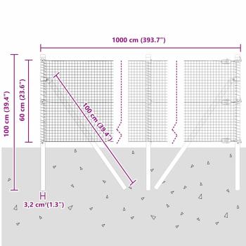 Schweißdrahtzaun mit 7 Pfosten Grün 0.6x10 m Stahl