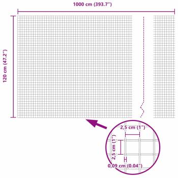 Schweißdrahtzaun mit 7 Pfosten grau 1,2x10 m Stahl