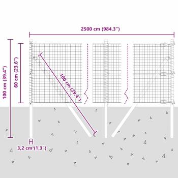 Schweissdrahtzaun mit 13 Pfosten Grau 0.6x25 m Stahl