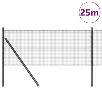 Geschweißter Drahtzaun mit 13 Pfosten Grau 0.8x25 m Stahl
