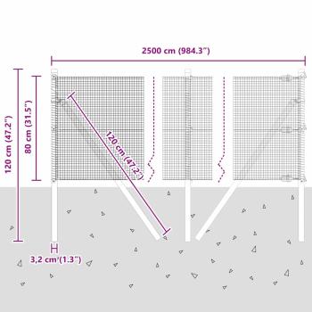 Geschweißter Drahtzaun mit 13 Pfosten Grau 0.8x25 m Stahl