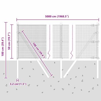 Geschweißter Drahtzaun mit 13 Pfosten Grau 0.5x50 m Stahl