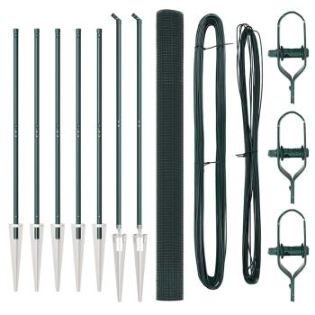 Geknoteter Drahtzaun mit 7 Spitzenpfosten Grün 1.5x10 m Stahl