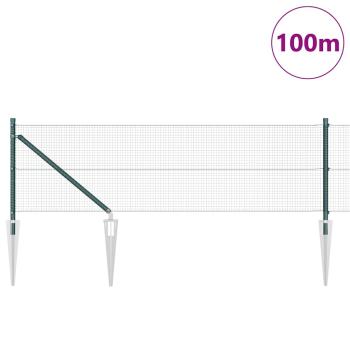 geschweißter Drahtzaun mit 13 Spike-Pfosten Grün 0,5x100 m Stahl