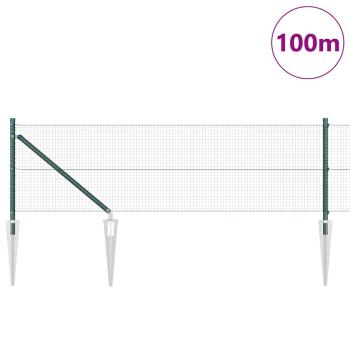 Geschweißter Drahtzaun mit 13 Dornpfosten Grün 0,5x100 m Stahl