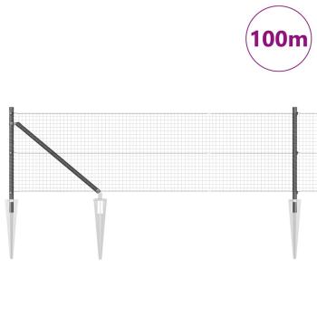 Drahtzaun mit 13 Spike-Pfählen grau 0.5x100 m Stahl