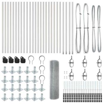 Schweißdrahtzaun mit 13 Flanschpfosten 0.4x50 m Galvanisierter Stahl
