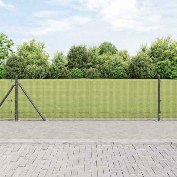 ARDEBO.de - Geklebter Drahtzaun mit 13 Flanschenpfosten Grau 0,4x100 m Stahl