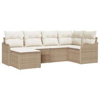 6-teiliges Garten Sofa Set mit Kissen Beige Poly Rattan, 2-Sitzer Garten Sofa mit Stauraum & Kissen Beige Poly Rattan