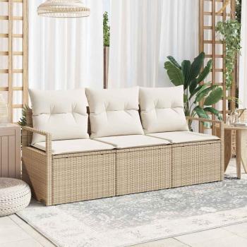ARDEBO.de - 3-teiliges Garten Sofa Set mit Kissen Beige Poly Rattan, 2-Sitzer Garten Sofa mit Stauraum & Kissen Beige Poly Rattan