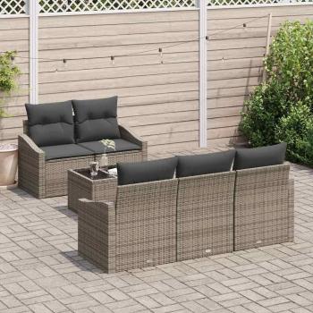 ARDEBO.de - 6-teiliges Garten Sofa Set mit Kissen Grau Poly Rattan