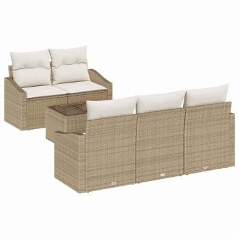 6-teiliges Garten Sofa Set mit Kissen Beige Poly Rattan