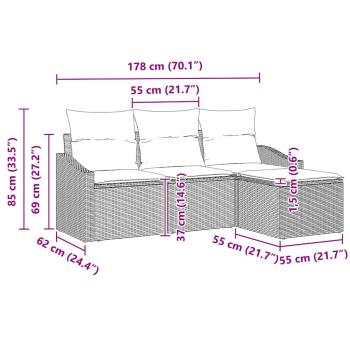 4-teiliges Garten Sofa Set mit Kissen Hellgrau Poly-Rattan
