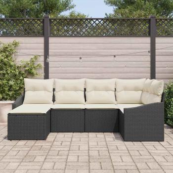 Garten Essgruppe Set von 6 Beige, Schwarz Rattan, Polyester Kissen