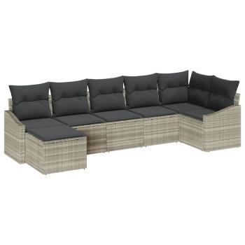 ARDEBO.de - 7-teiliges Garten Esszimmer Set mit Kissen Hellgraues Poly Rattan