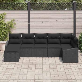 7-Teiliges Garten Essset mit Kissen Schwarz Poly Rattan
