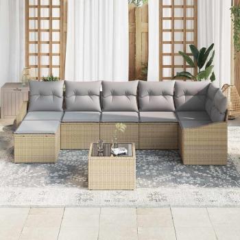 ARDEBO.de - 8-teiliges Garten-Essgruppe Set mit Kissen aus schwarzem Poly-Rattan
