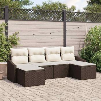 ARDEBO.de - 6-teilige Garten Essgruppe mit Kissen Braun Poly Rattan