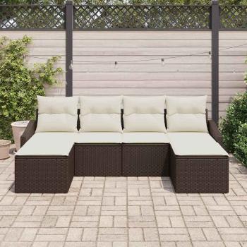6-teilige Garten Essgruppe mit Kissen Braun Poly Rattan