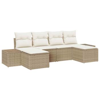 6-teiliges Garten Sofa Set mit Kissen Beige Poly Rattan