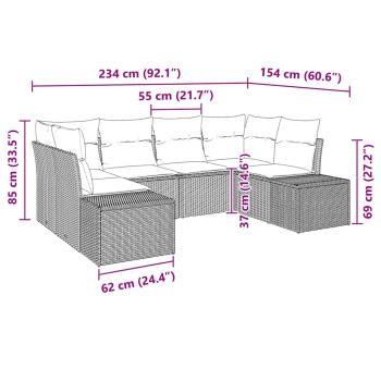 6-teiliges Garten Sofa Set mit Kissen Schwarz Poly Rattan