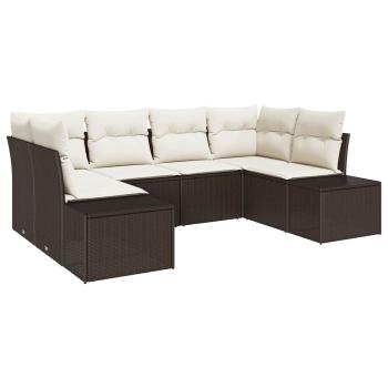6-teiliges Garten Sofa Set mit Kissen Braun Poly Rattan
