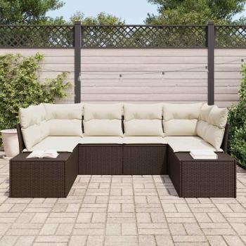 6-teiliges Garten Sofa Set mit Kissen Braun Poly Rattan