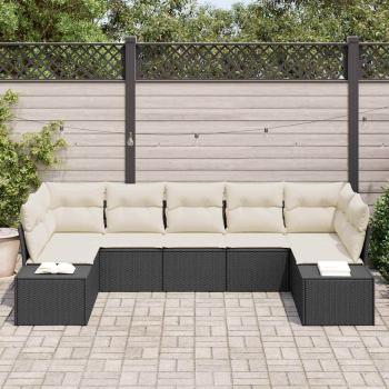 7-teiliges Garten-Sofa-Set mit Kissen aus schwarzem Poly-Rattan