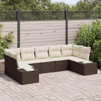 ARDEBO.de - 7-teiliges Garten Sofa Set mit Kissen Braun Poly Rattan