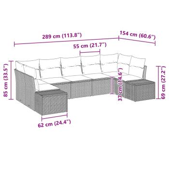 7-teiliges Garten Sofa Set mit Kissen Grau Poly Rattan