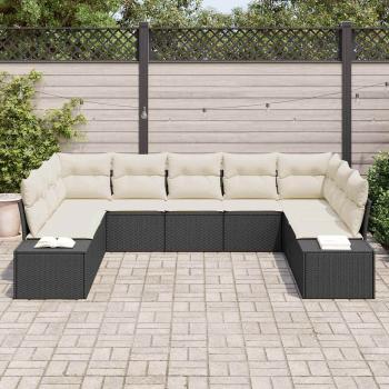 9-teiliges Garten Sofa Set mit Kissen Schwarz Poly Rattan