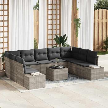 ARDEBO.de - 10-teiliges Garten Sofa Set mit Kissen Graues Poly Rattan
