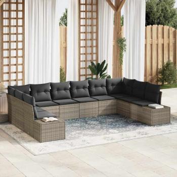 ARDEBO.de - 10-teiliges Garten-Sofa-Set mit Kissen Grau Poly-Rattan