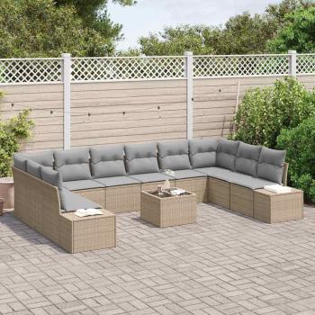 11-teiliges Garten Sofa Set mit Kissen Schwarz Poly Rattan