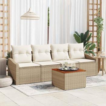 ARDEBO.de - 5-teiliges Garten Sofa Set mit Kissen Beige Poly-Rattan Akazie
