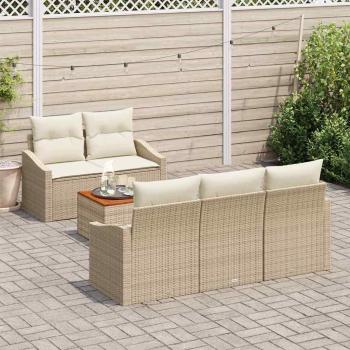 6-teiliges Garten Sofa Set mit Kissen Beige Poly Rattan Akazie