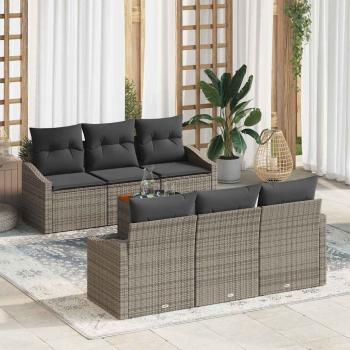 ARDEBO.de - 7-teiliges Garten-Sofa-Set mit Kissen Grau Poly Rattan Akazie