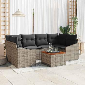 ARDEBO.de - 7-teiliges Garten-Sofa-Set mit Kissen Grau Poly-Rattan Akazie