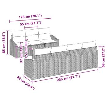 8-teiliges Gartenmöbelset mit Kissen Schwarz Poly-Rattan Akazie