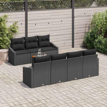 8-teiliges Gartenmöbelset mit Kissen Schwarz Poly-Rattan Akazie