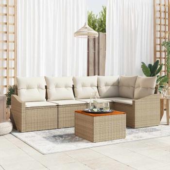 ARDEBO.de - 6-teiliges Garten-Sofaset mit Kissen Beige Poly Rattan Akazie