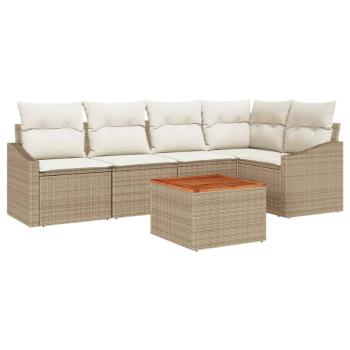 6-teiliges Garten-Sofaset mit Kissen Beige Poly Rattan Akazie