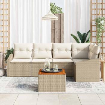 6-teiliges Garten-Sofaset mit Kissen Beige Poly Rattan Akazie
