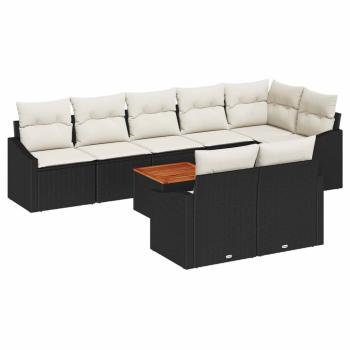 9 teiliges Garten Sofa Set mit Kissen Schwarz Poly Rattan Akazie