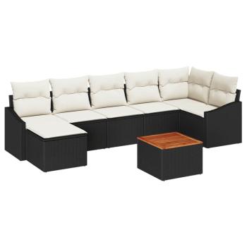 8-teiliges Garten-Sofa-Set mit Kissen Schwarz Poly Rattan Akazie