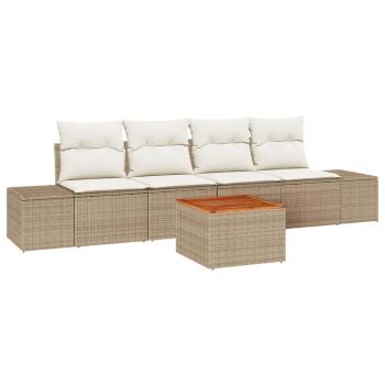 5-teiliges Garten-Sofa-Set mit Kissen Beige Poly Rattan Akazie