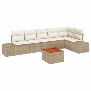 ARDEBO.de - 7-teiliges Garten Sofa Set mit Kissen Beige Poly Rattan Akazie