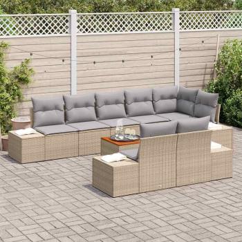 9-teiliges Garten-Sofa-Set mit Kissen Beige Poly-Rattan Akazie